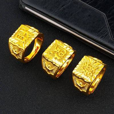 沙金开口男戒指纯黄铜镀真金首饰欧币发福财仿黄金戒指