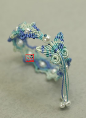 青花瓷蝴蝶手链小花手绳手工编织diy材料包手作教程自编情侣礼物