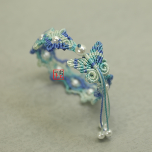 青花瓷蝴蝶手链小花手绳手工编织diy材料包手作教程自编情侣礼物