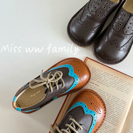 Miss ww family秋冬学生鞋手工牛皮单鞋男童女童软底皮鞋