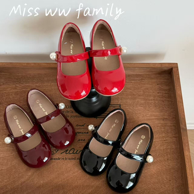 Miss ww family女童公主鞋珍珠玛丽珍儿童真皮