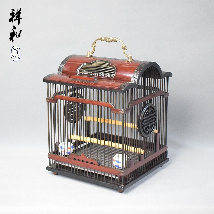 铜提手画眉绣眼小鸟笼子八哥叶青相思蜂鸟攀雀全竹制纯手精工非遗