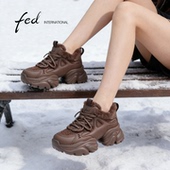 fed冬季 运动百搭轻便休闲鞋 保暖老爹鞋 女厚底松糕鞋