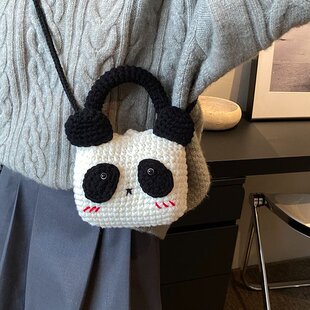 手工针织包2023新款 成品可爱熊猫女包小众设计钩织亲子毛线斜挎包