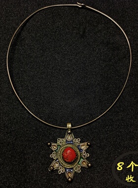 孤品 阿根廷太阳神吊坠带红色镶嵌 choker纯手工复古锁骨项链饰品