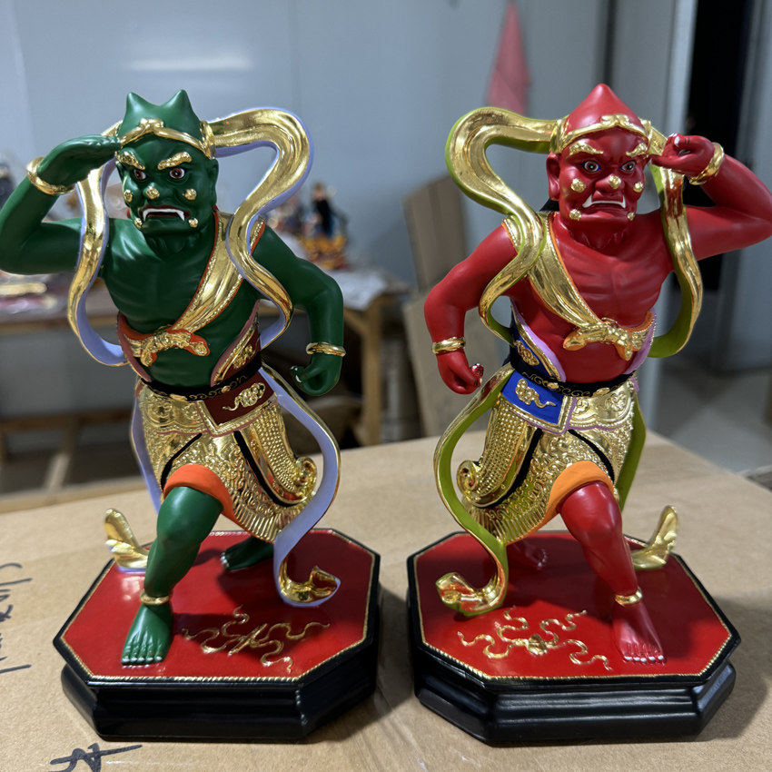 左右护法部将千顺将军站身神像千里眼顺风耳妈祖驾前将军樟木6寸