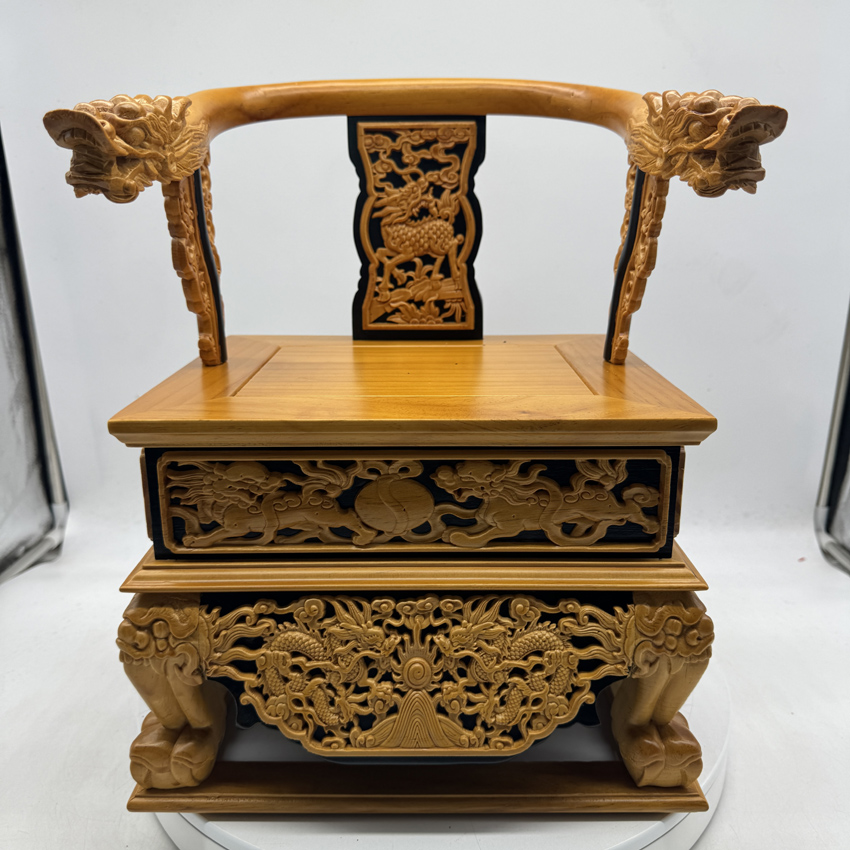 神像座椅龙椅佛椅神椅佛轿双龙文椅叠椅实木底座佛像宝座雕刻工艺