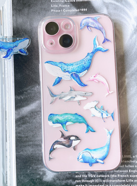 KIN原创设计蓝色鲸鱼虎鲸海豚抹香鲸亚马逊河豚海底世界TPU直角加厚防摔手机壳软壳