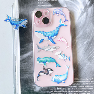 KIN原创设计蓝色鲸鱼虎鲸海豚抹香鲸亚马逊河豚海底世界TPU直角加厚防摔手机壳软壳