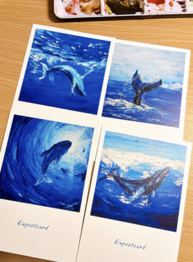 KIN原创油画鲸鱼海底手绘明信片学生留言卡diy贺卡手工卡片文艺