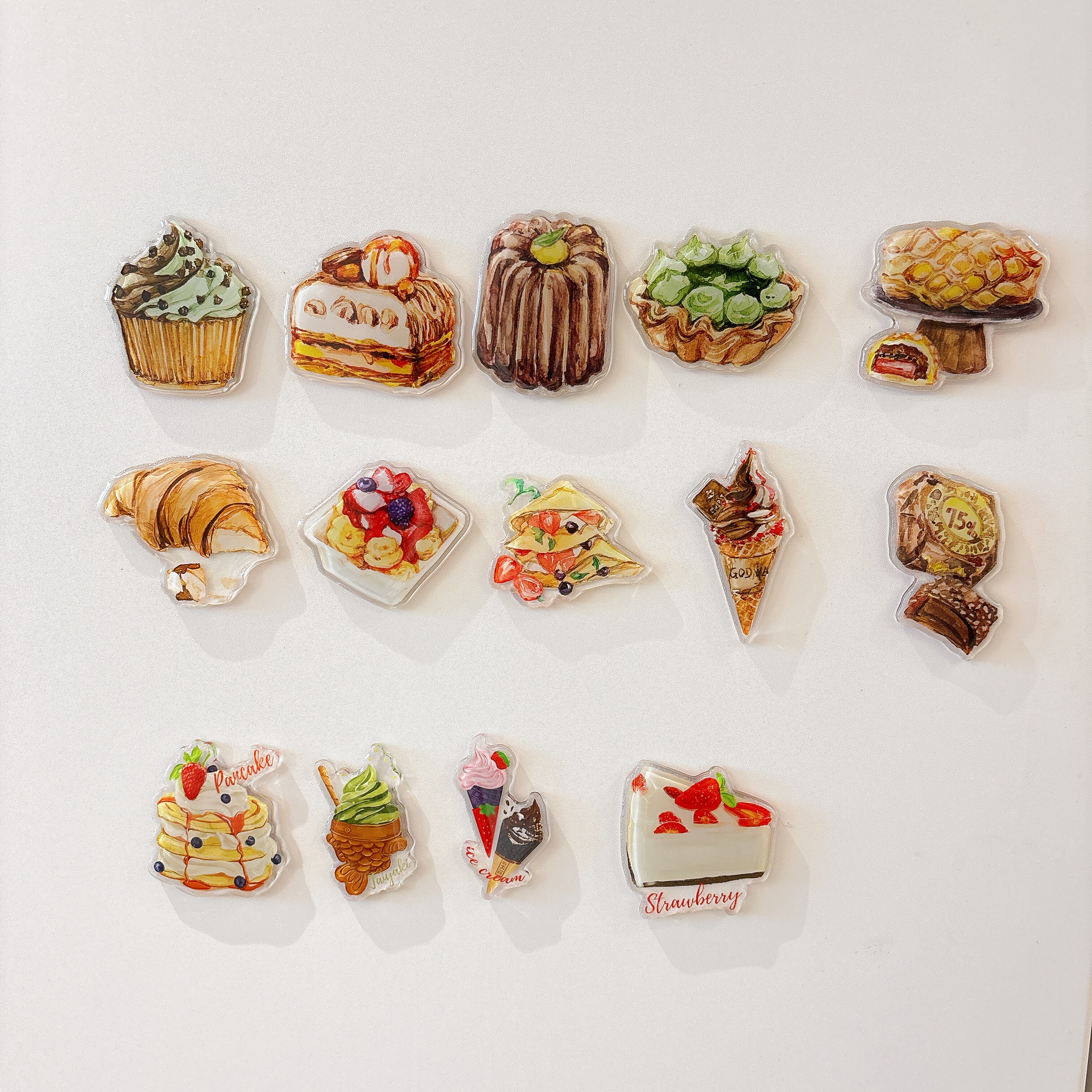 KIN原创设计甜品水彩牛角包甜筒蛋糕纪念品装饰磁性冰箱贴伴手礼