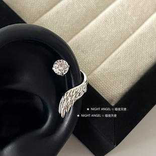 纯洁羽翼‘绝美天使翅膀耳骨钉钛钢灵动翅膀缠绕闪钻耳钉小众耳环