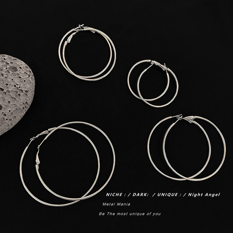 钛钢欧美夸张银色耳环ins大耳圈