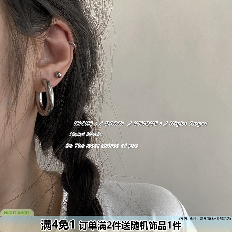 同款欧美风钛钢加粗情侣大耳圈
