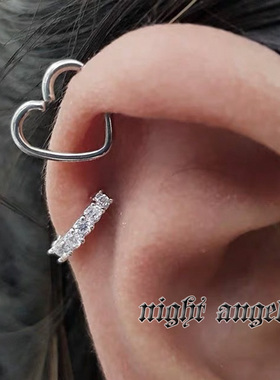 暗夜！钛钢不掉色桃心耳骨钉甜酷风简约镂空爱心耳环耳钉少女心