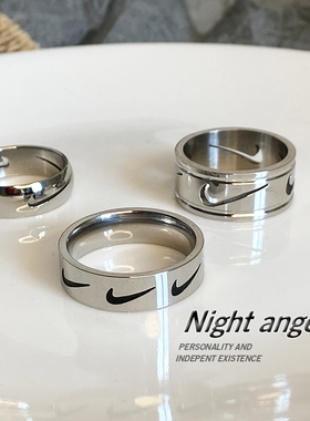 欧美简约小众戒指潮钛钢不掉色镂空对号指环男女情侣嘻哈冷淡风