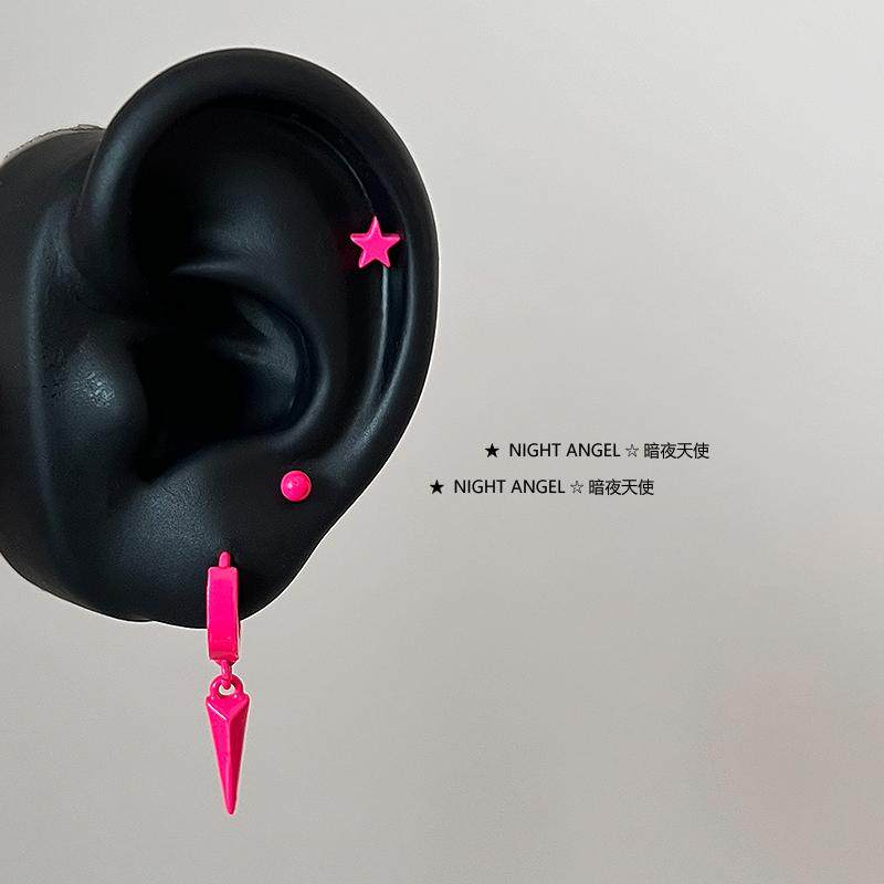 辣妹亚比荧光粉耳扣小众耳环