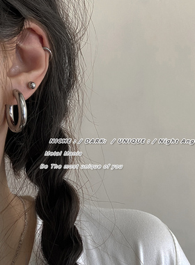 美伢同款大耳圈欧美钛钢加粗耳环情侣港风个性简约圆圈光面耳饰