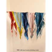 日本原创／法式 波点真丝斜纹绸印花菱形长巾飘带丝巾发带领巾围巾