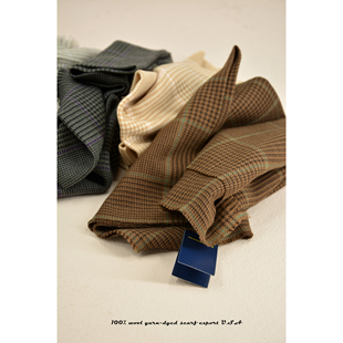 高品美单硬货／经典色织千鸟格纹、纯色／绵羊毛手工流苏毛边围巾