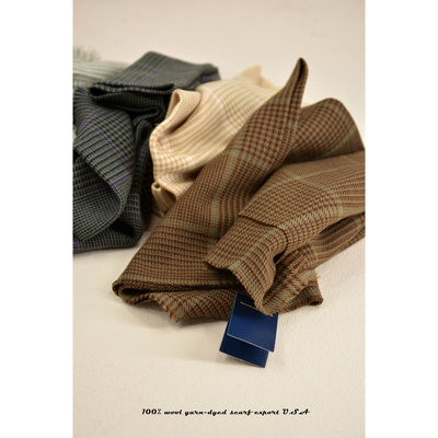 秋冬经典色织羊毛千鸟格流苏围巾