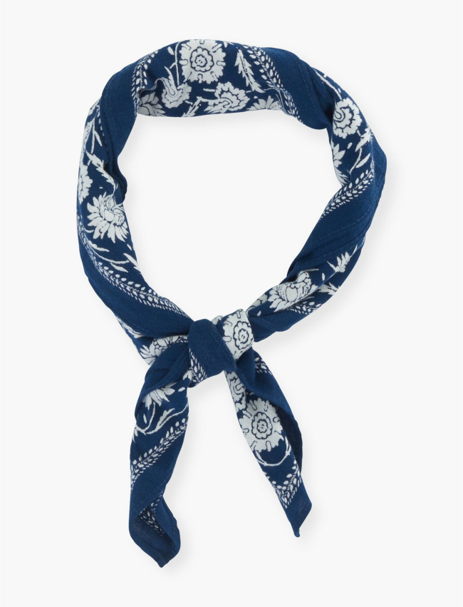 美国单 棉质手印藏青蓝花柄小方巾领巾头巾发带围巾 Navy Bandana