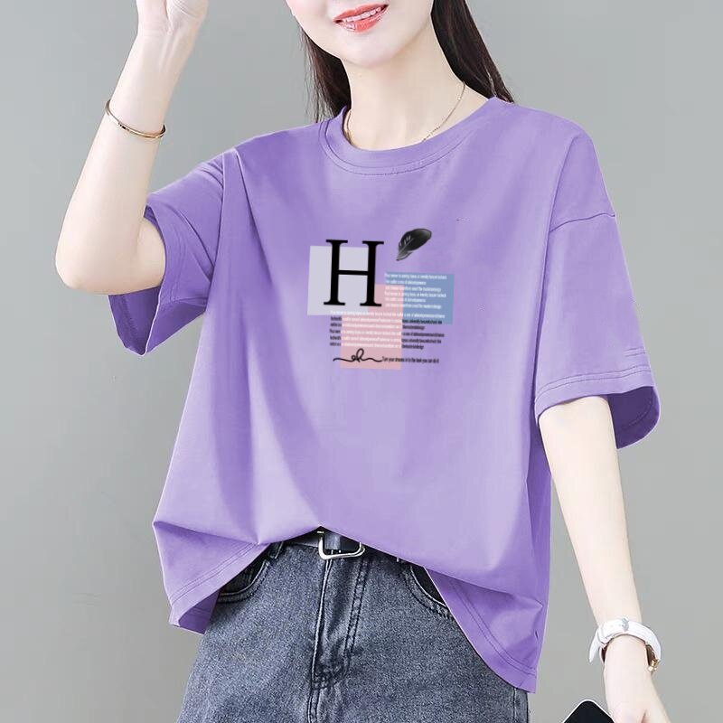 2026夏季新款短袖T恤女百搭圆领大码宽松洋气减龄上衣时尚体恤衫