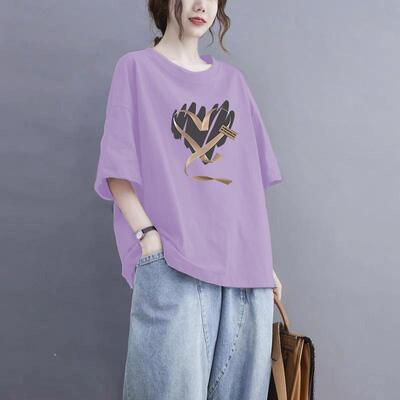 100%纯棉短袖t恤气质洋气舒适透气百搭宽松上衣女夏季半袖女装