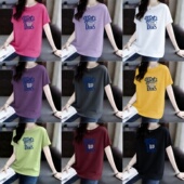 清仓捡漏夏季 ins风 T恤女遮肉显瘦妈妈装 100%纯棉宽松大码 圆领短袖