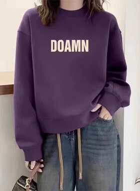 圆领秋冬卫衣女加绒加厚宽松显瘦长袖外套休闲套头外穿百搭上衣服