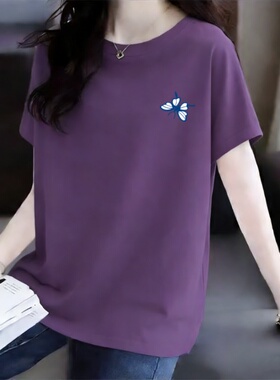 纯棉短袖女半袖体恤新款大码2026韩版宽松女装夏季圆领上衣T恤女