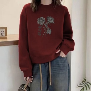 圆领秋冬卫衣女加绒加厚宽松显瘦长袖外套休闲套头外穿百搭上衣服