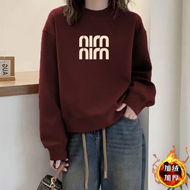 秋冬卫衣女加绒宽松圆领显瘦长袖外套百搭加厚上衣休闲套头外穿潮