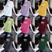 t恤女装 大码 夏季 纯棉短袖 新款 胖mm宽松时尚 中长款 印花上衣潮