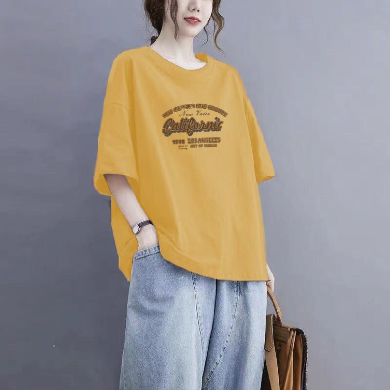 纯棉短袖t恤女2026新款夏季宽松显瘦百搭大码中年妈妈装遮肚上衣