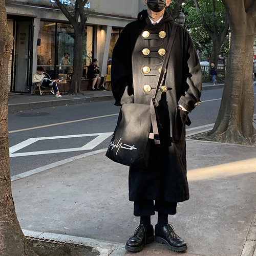 -EvanXX 原创暗黑风大金扣羊毛呢连帽秋冬厚款重磅大衣