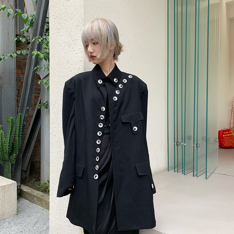 -EvanXX 原创暗黑风不对称领白扣西装秋季休闲夹克