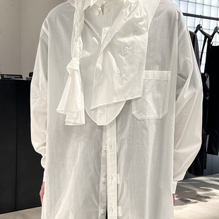 -EvanXX 原创暗黑风可拆卸胸衬解构飘带围巾宽松衬衫