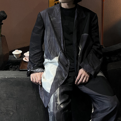 暗黑风朝仓真丝西服套装