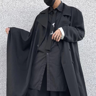 -EvanXX 原创山暗黑风本纯黑基础款打底尖领纯黑长袖素衬衫