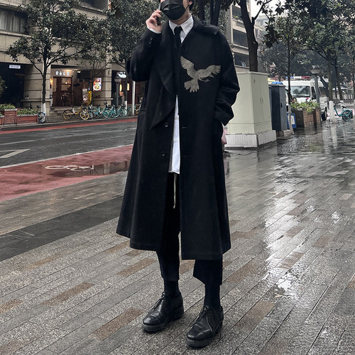 -EvanXX 原创暗黑风11aw拔染法兰绒双层款乌鸦大衣外套