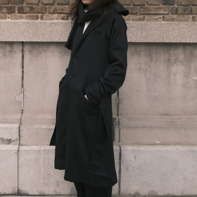 -EvanXX 原创暗黑风混纺羊毛双层围巾领西装阔腿宽西裤