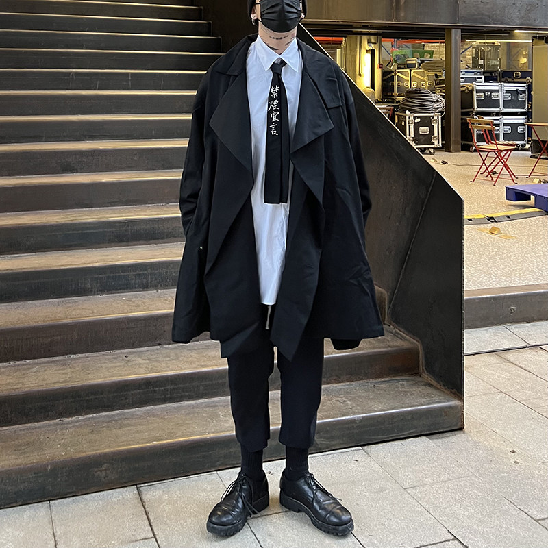 -EvanXX 原创暗黑风廓形立裁解构大斗篷风衣外套