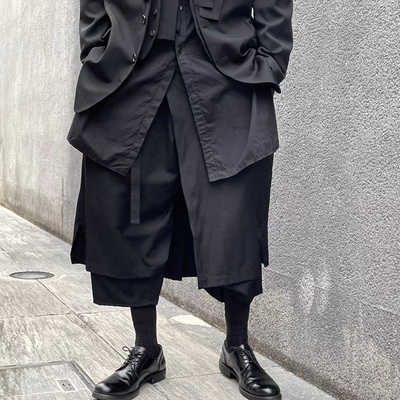 -EvanXX 原创暗黑风三醋酸七分双层西裤素板定番基础款