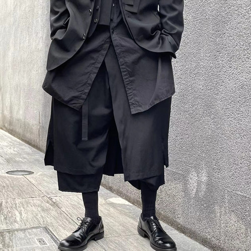 -EvanXX 原创暗黑风三醋酸七分双层西裤素板定番基础款