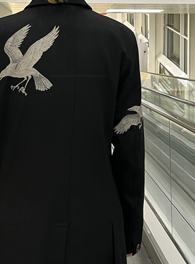 -EvanXX 原创暗黑风11aw拔染法兰绒后背款乌鸦大衣外套