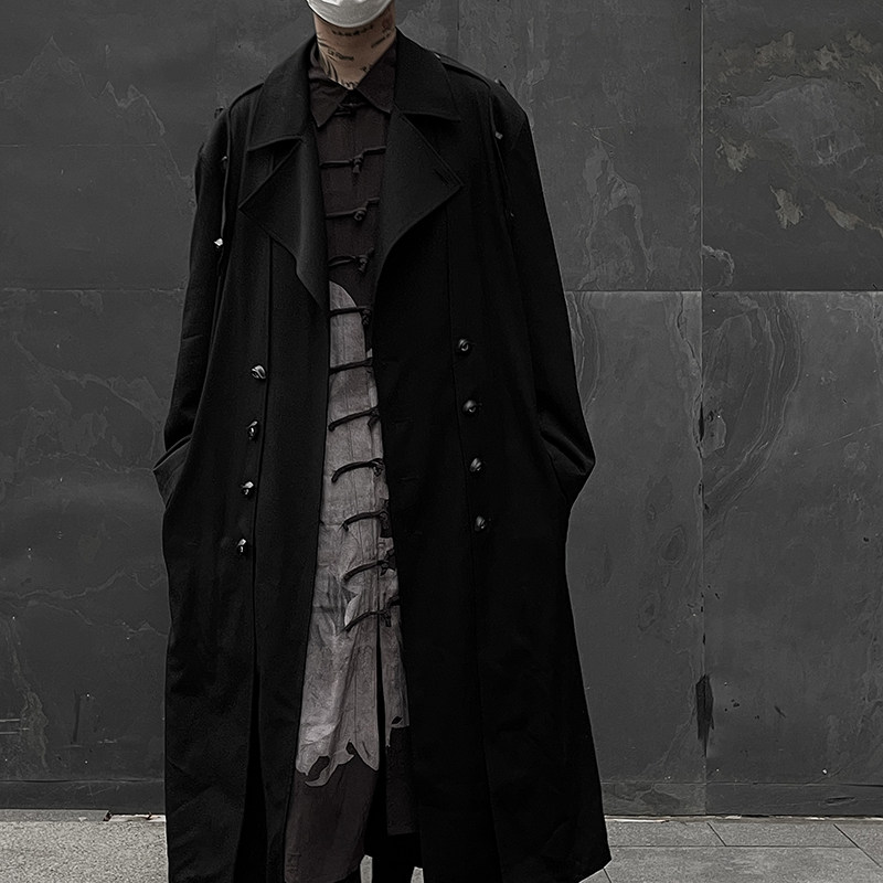 -EvanXX 原创暗黑风眼球眼睛排扣羊毛大衣宽松长款秋冬