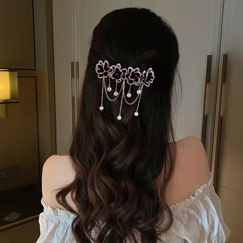 水晶流苏弹簧夹网红ins花朵发夹女合金一字夹头饰发饰套装后脑勺,饰品/流行首饰/时尚饰品新,民族风发饰,淘宝优惠券,粉丝福利购,淘宝优惠卷