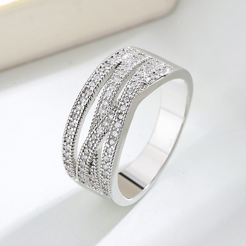 跨境欧美简约满砖戒指时尚个性女线条交叉指环流行饰品现货