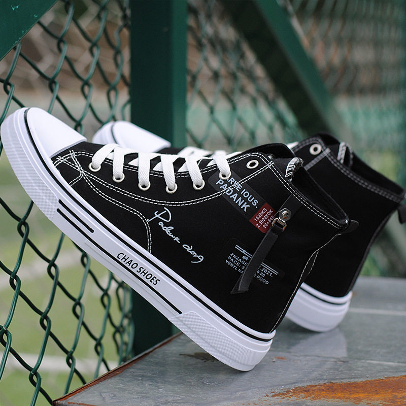 高帮透气帆布鞋港风男鞋韩版时尚男士休闲潮鞋子学生板鞋系带平跟